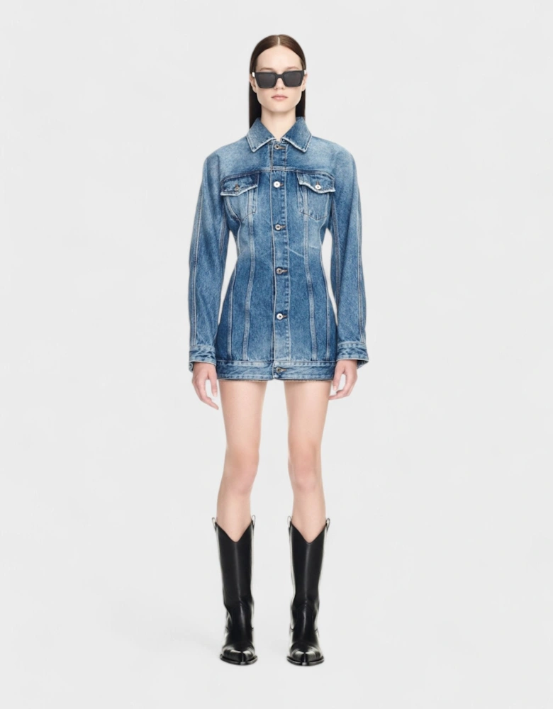 Round Zip Dress Denim Blue