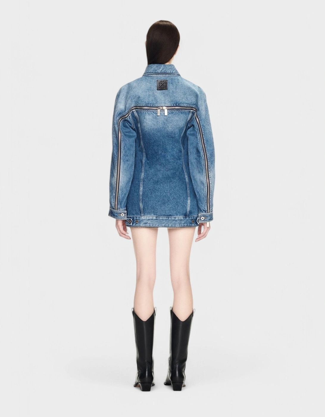 Round Zip Dress Denim Blue