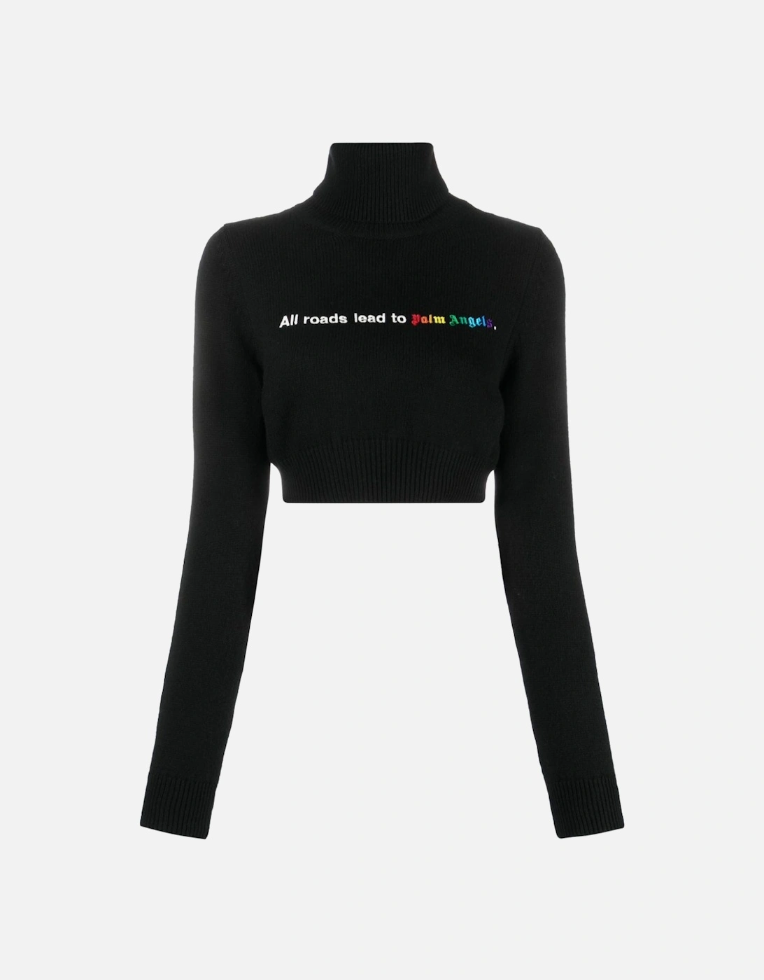Women's Palm Angels All Roads Cropped Turtleneck Jumper Black - Size: 4