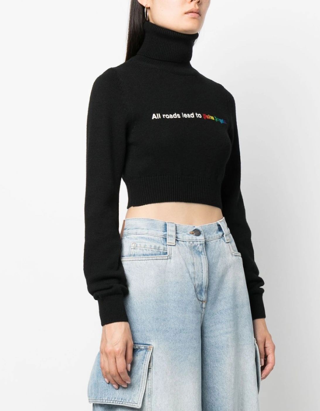 All Roads Cropped Turtleneck Jumper Black