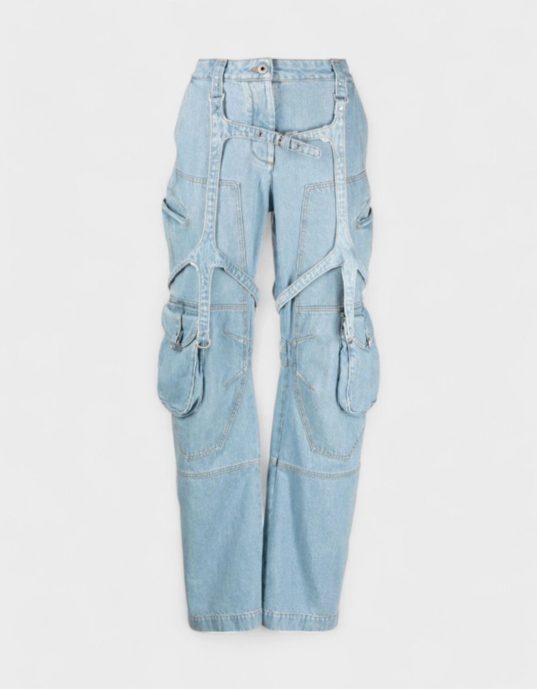 Bleach Cargo Pocket Over Pant Light Denim
