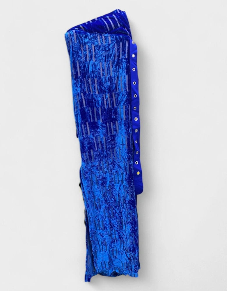 Velvet Shibori Belt Long Dress Blue