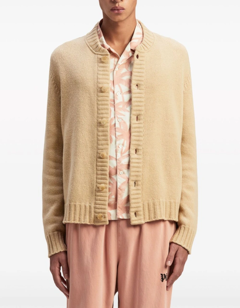 Curved Logo Cardigan Beige