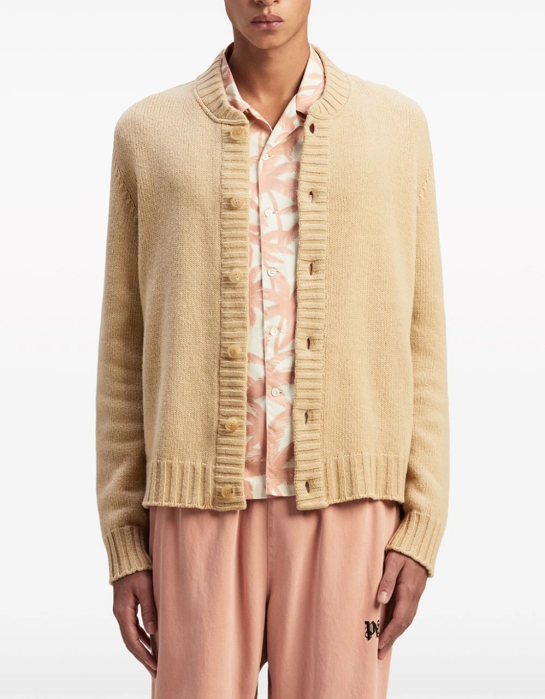 Curved Logo Cardigan Beige