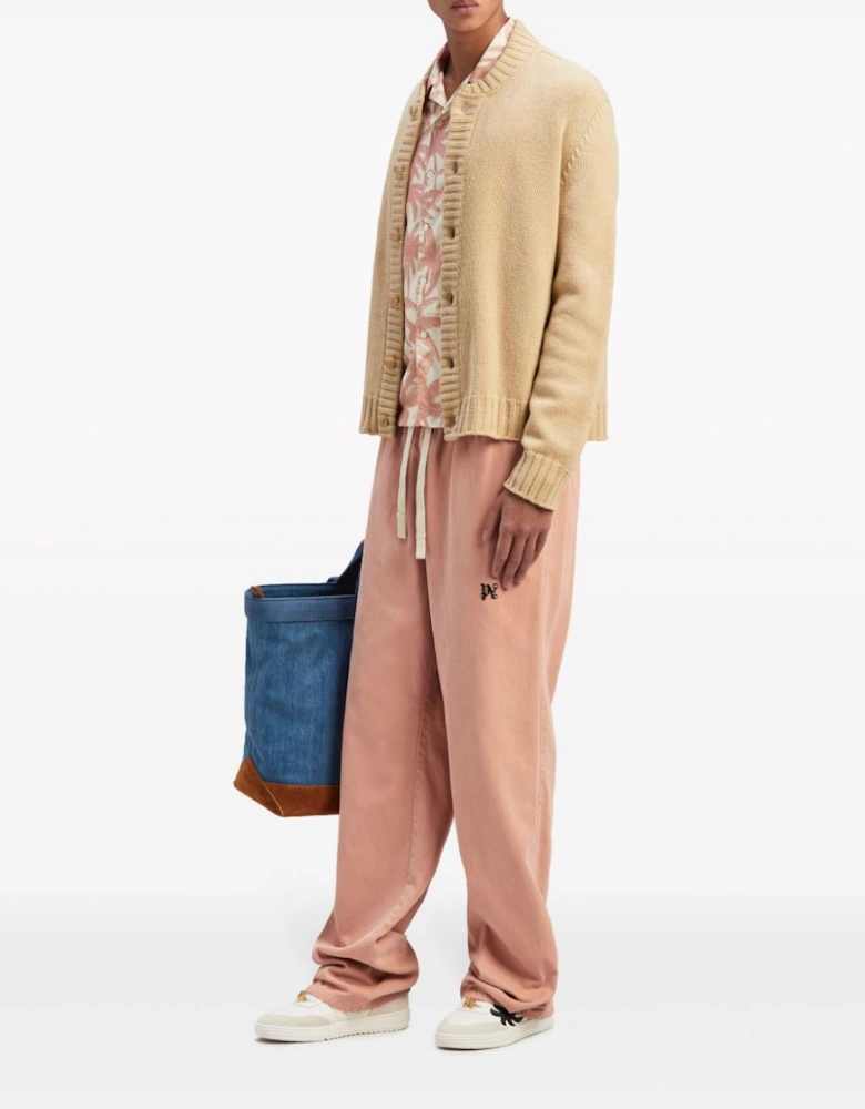 Curved Logo Cardigan Beige