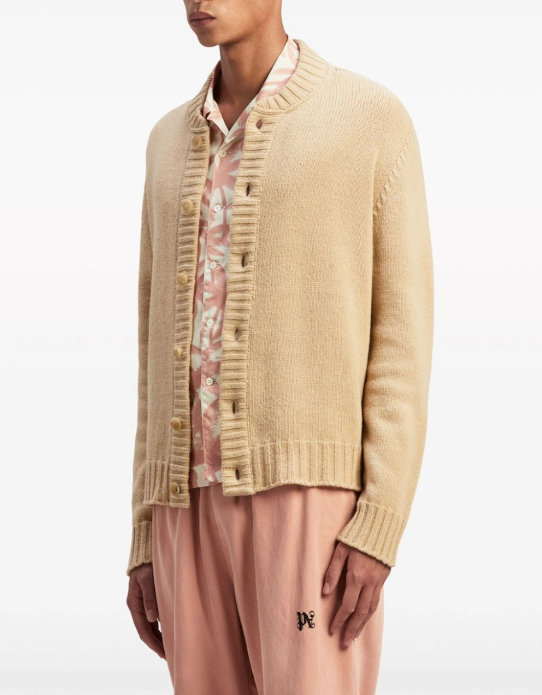 Curved Logo Cardigan Beige