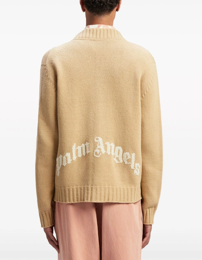 Curved Logo Cardigan Beige