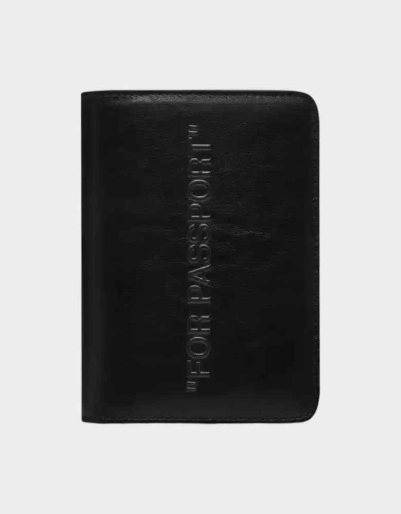 Off White Debossed Quote Passport Holder Black
