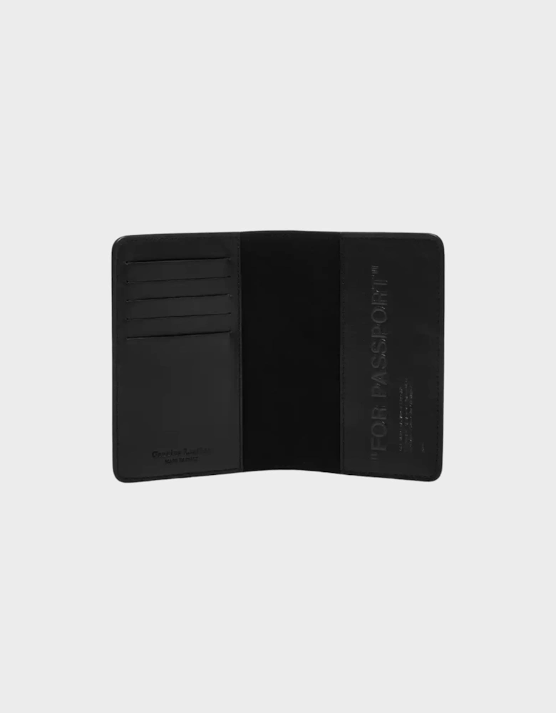 Off White Debossed Quote Passport Holder Black