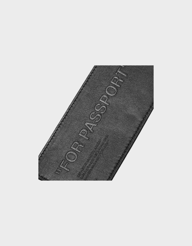 Off White Debossed Quote Passport Holder Black