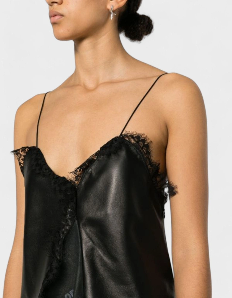 Lace Nappa Slip Dress Black