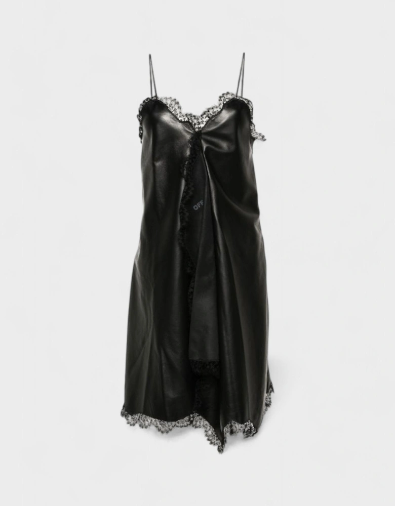 Lace Nappa Slip Dress Black