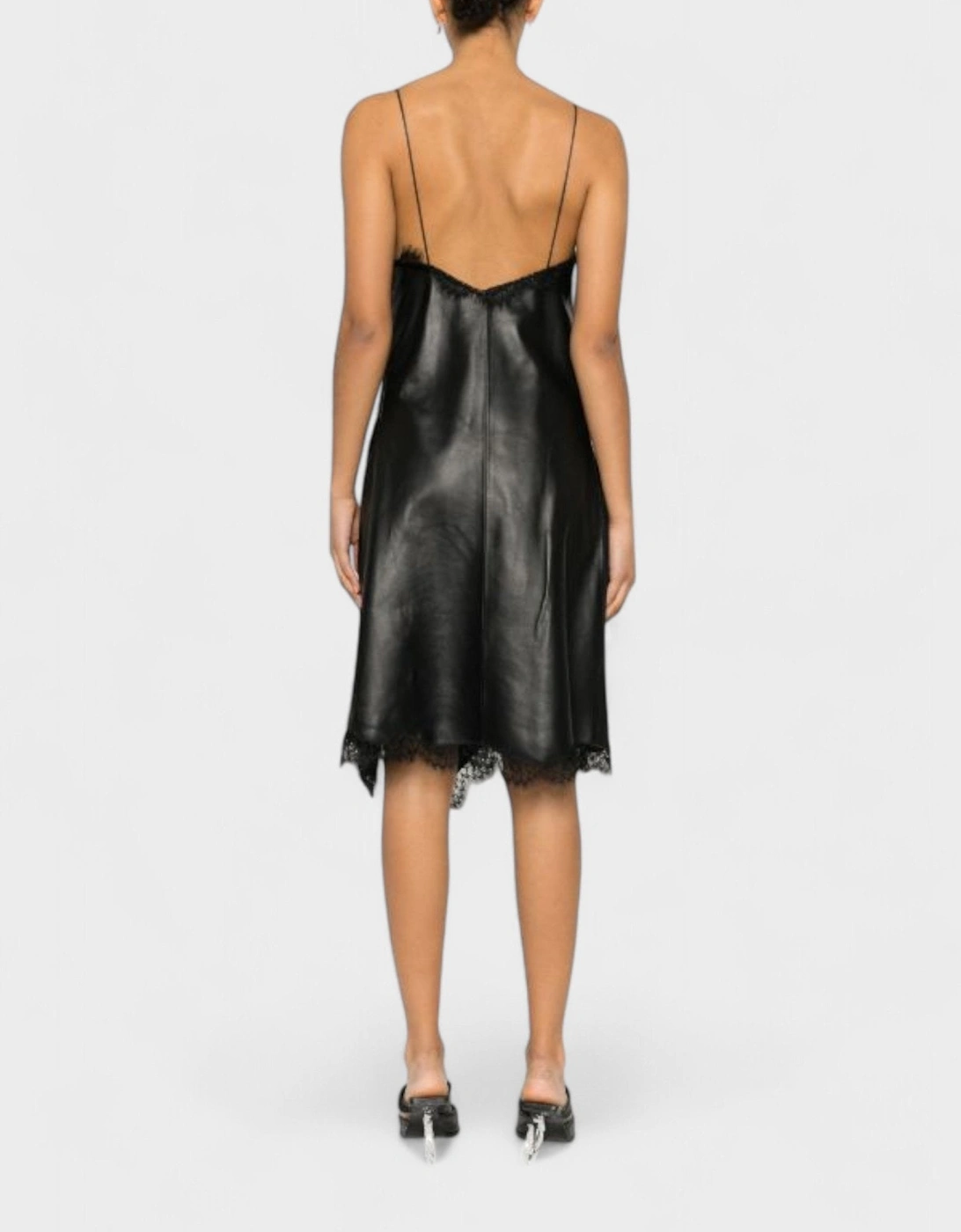 Lace Nappa Slip Dress Black