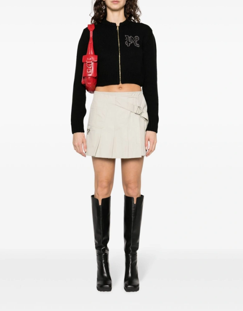 Monogram Studded Zip Sweater Black