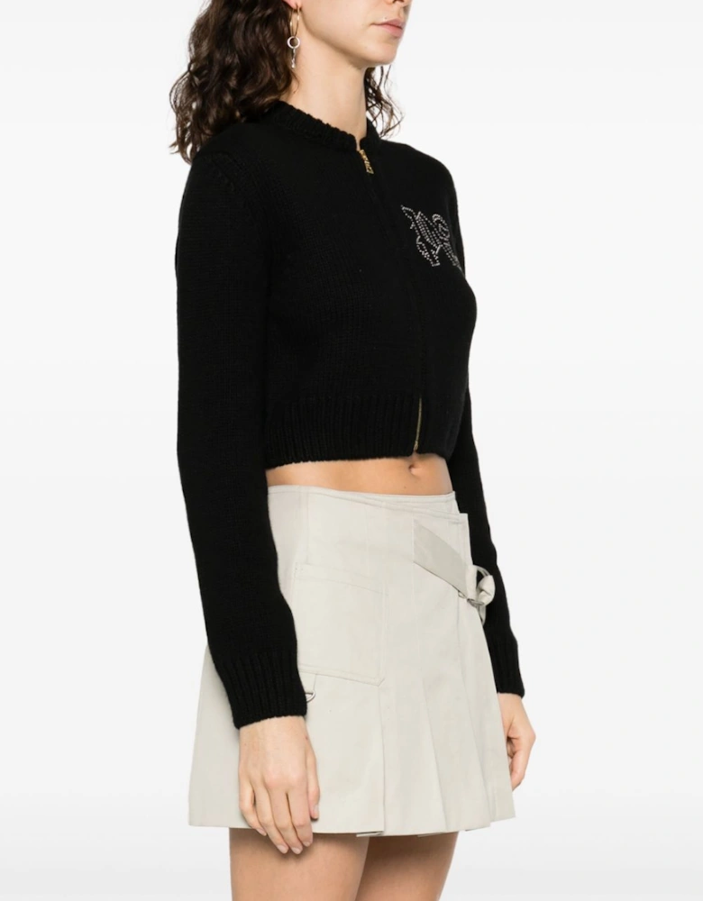 Monogram Studded Zip Sweater Black