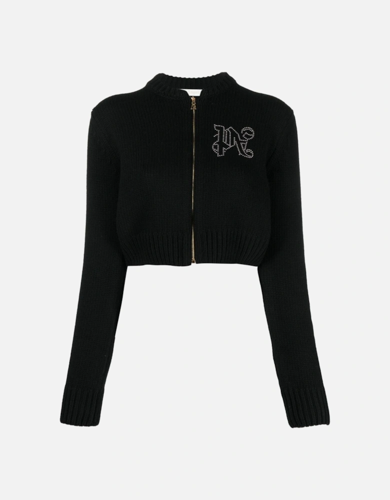 Monogram Studded Zip Sweater Black