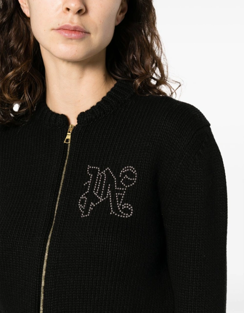 Monogram Studded Zip Sweater Black