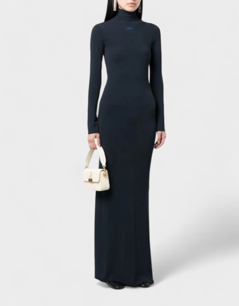 Slick Long Dress Funnel Neck Dress Dark Blue
