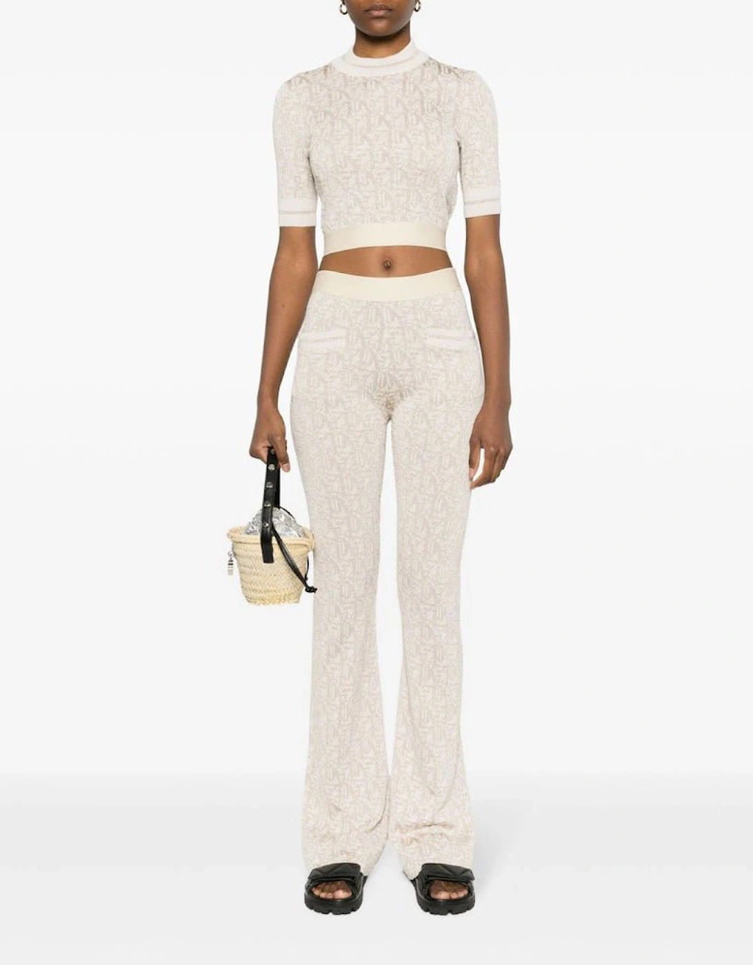 Monogram Jacquard Knitted Trousers Beige