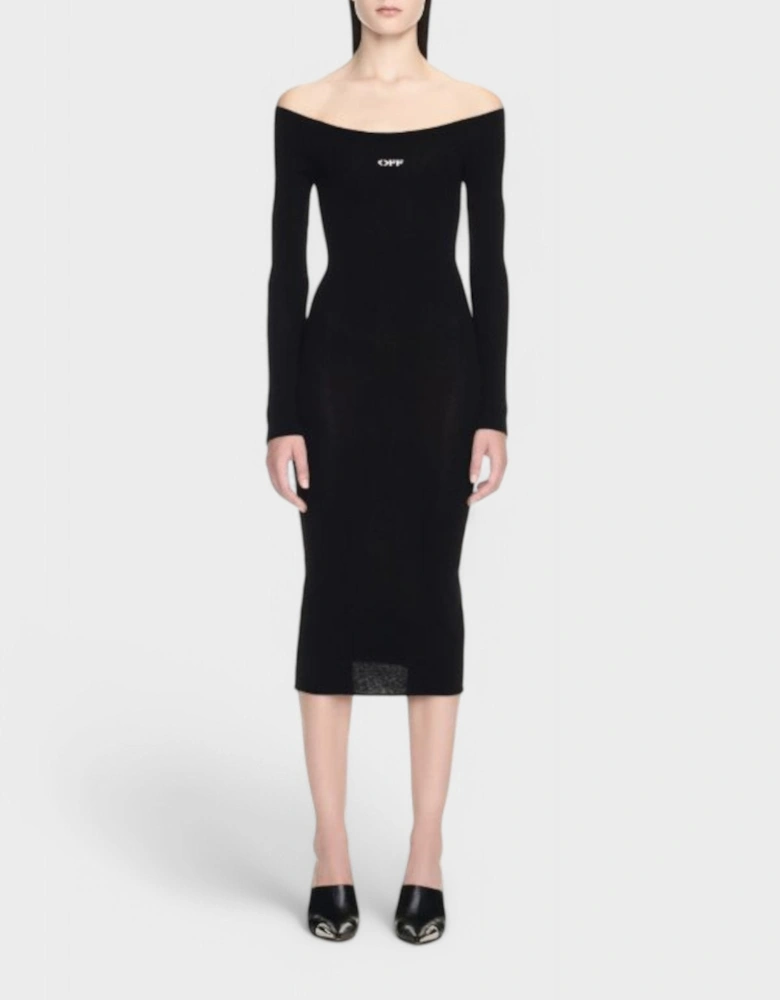 Off Stamp Slick Scoop Mididre Dress Black