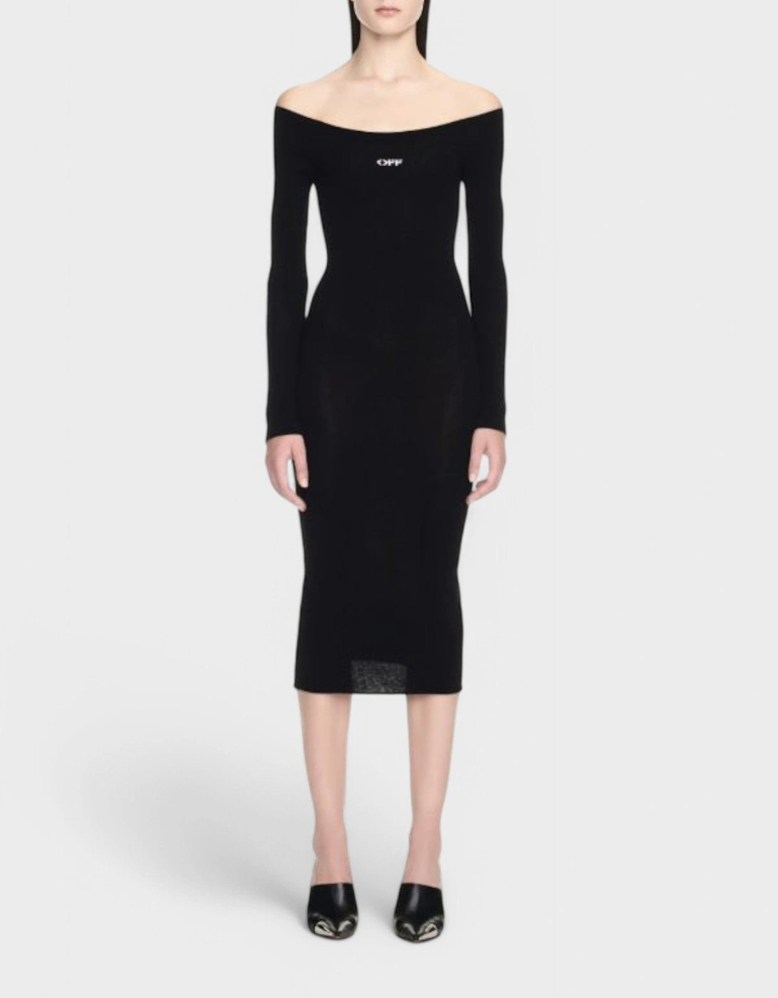 Off Stamp Slick Scoop Mididre Dress Black