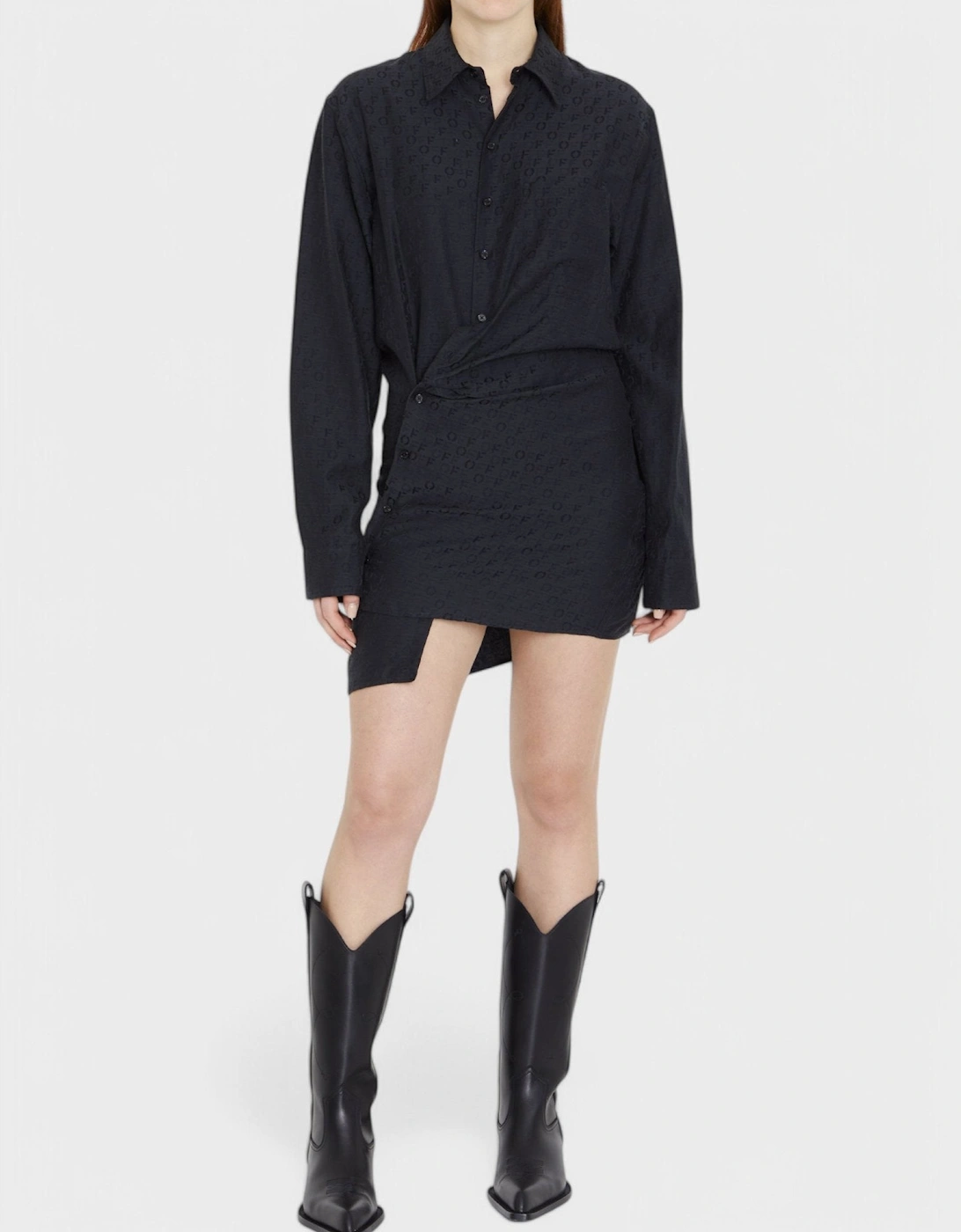 Off Jacquard Twist Shirt Dress 'Black'