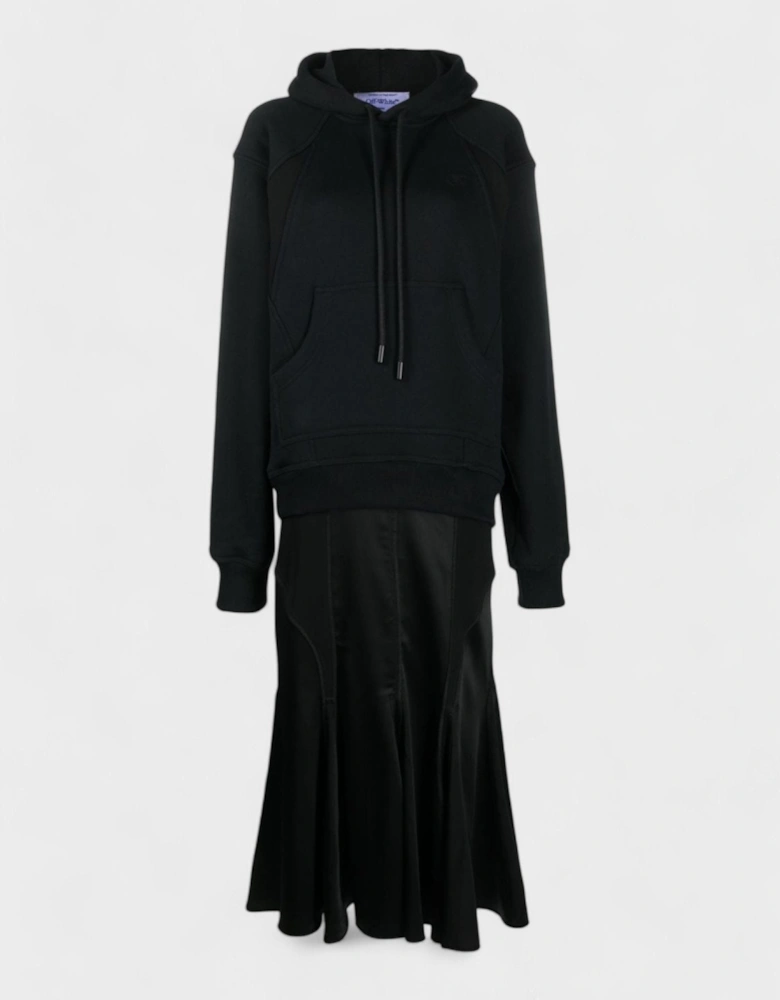 Satin Jersey Hooded Midi Dress Black