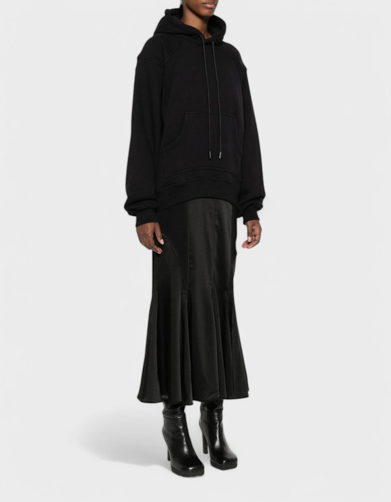 Satin Jersey Hooded Midi Dress Black