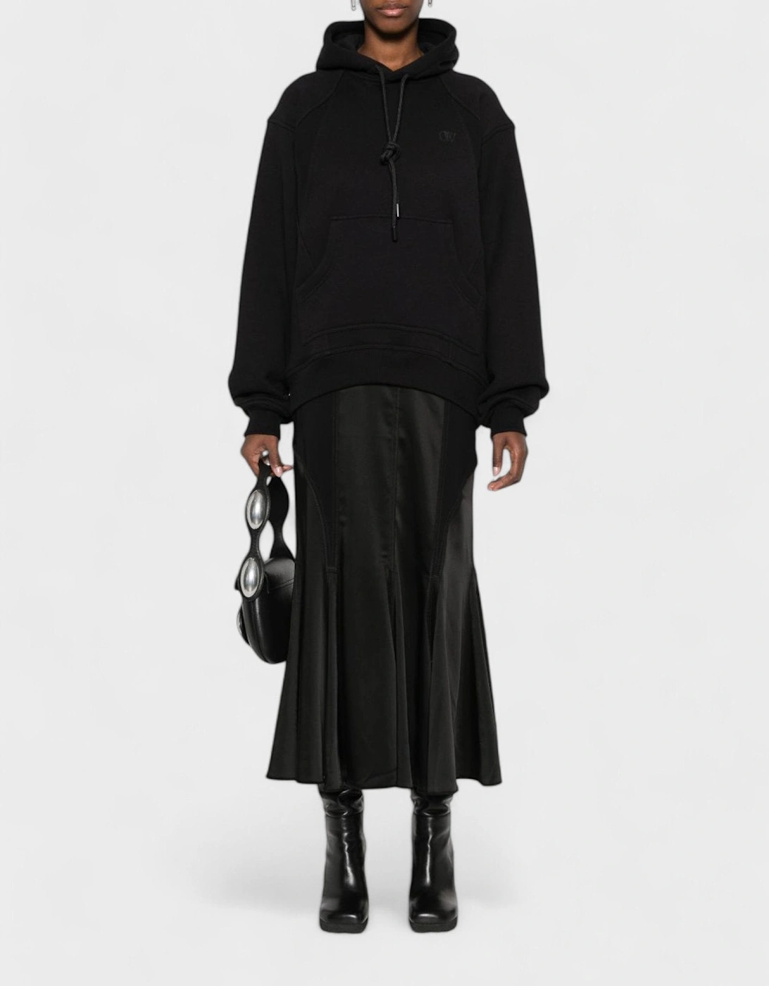 Satin Jersey Hooded Midi Dress Black