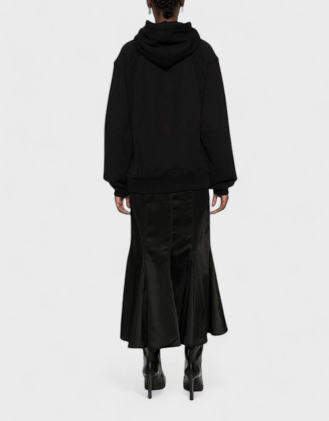 Satin Jersey Hooded Midi Dress Black