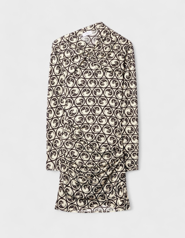 Moon-print Gathered Asymmetric Dress