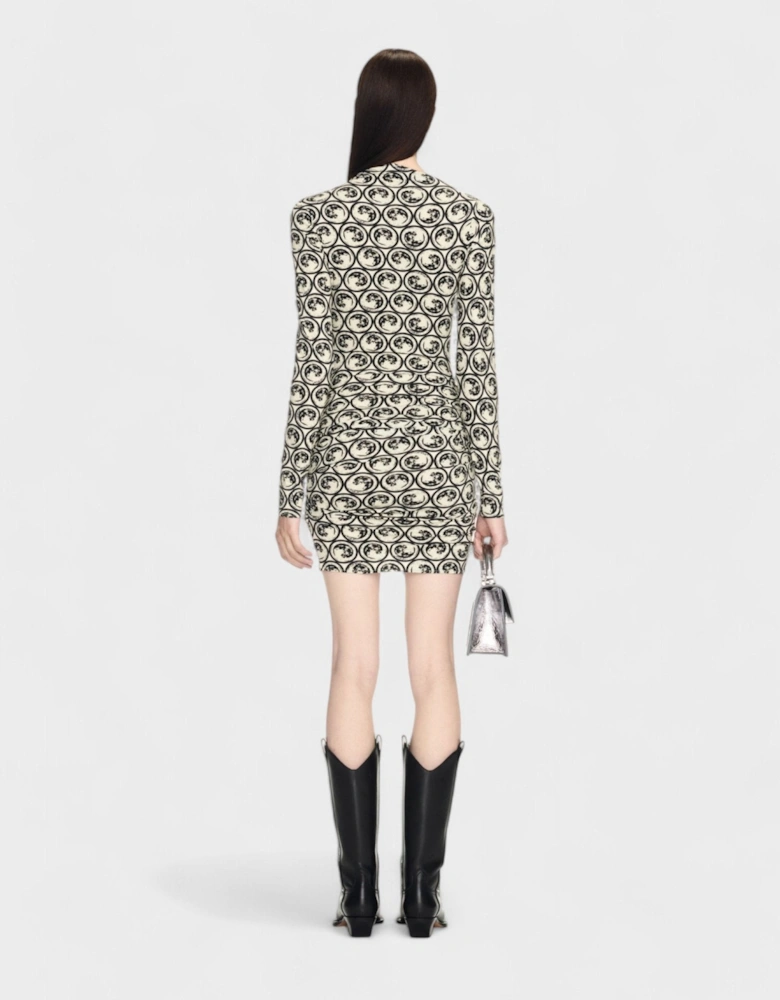Moon-print Gathered Asymmetric Dress