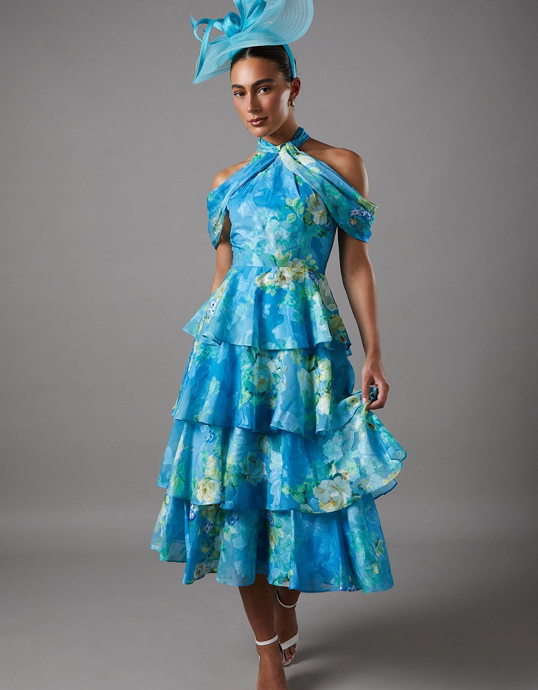 Cold Shoulder Printed Chiffon Midaxi Halter Dress, 2 of 1