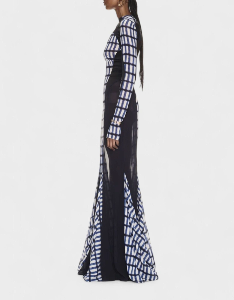 Shibori Geometric Print Long Dress Blue/Black