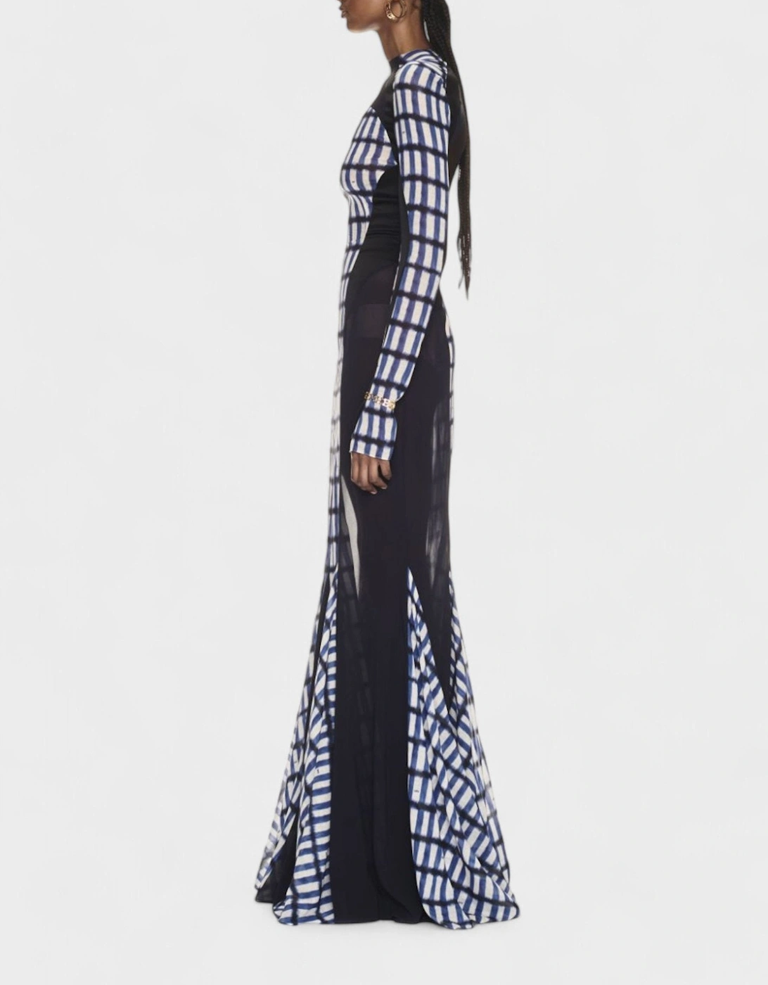 Shibori Geometric Print Long Dress Blue/Black