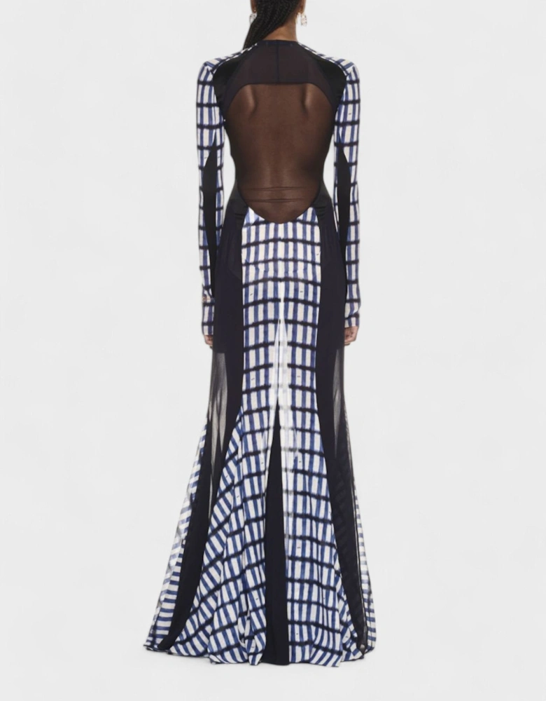 Shibori Geometric Print Long Dress Blue/Black