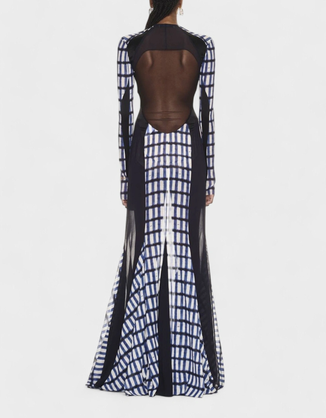 Shibori Geometric Print Long Dress Blue/Black