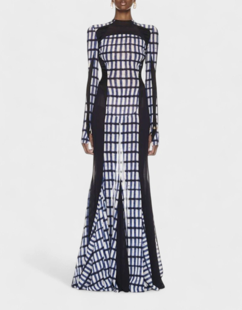 Shibori Geometric Print Long Dress Blue/Black
