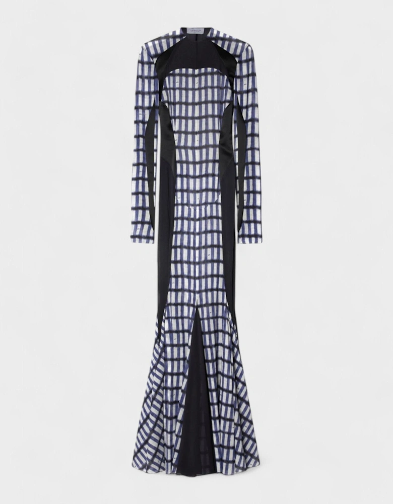 Shibori Geometric Print Long Dress Blue/Black