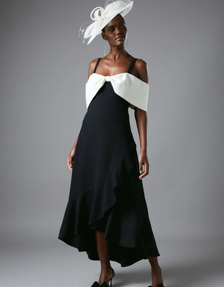 Mono Bow Drop Waist Pleated Dress