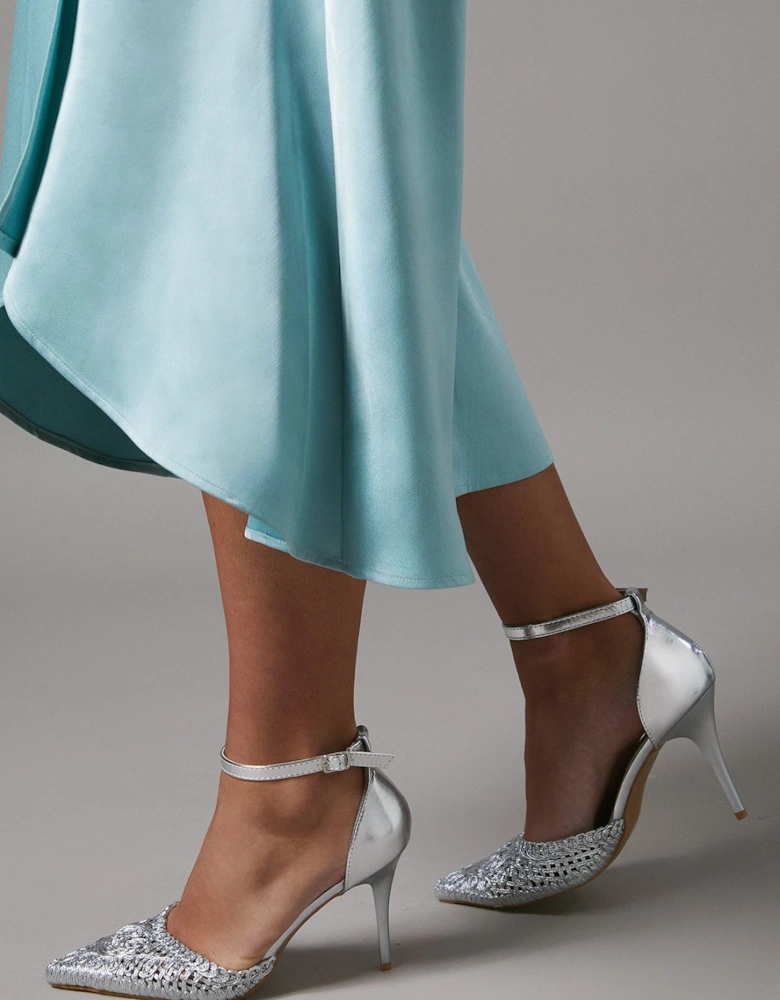 Kassie Faux Leather Woven Pointed high Stiletto Court Shoes