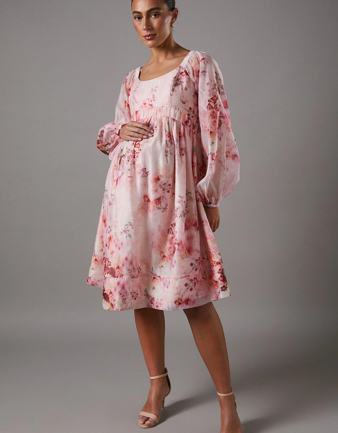 Maternity Printed Empire Line Organza Dress, 2 of 1