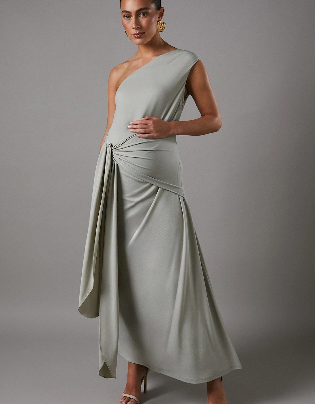 Maternity Twist Detail One Shoulder Jersey Bridesmaids Dress, 2 of 1