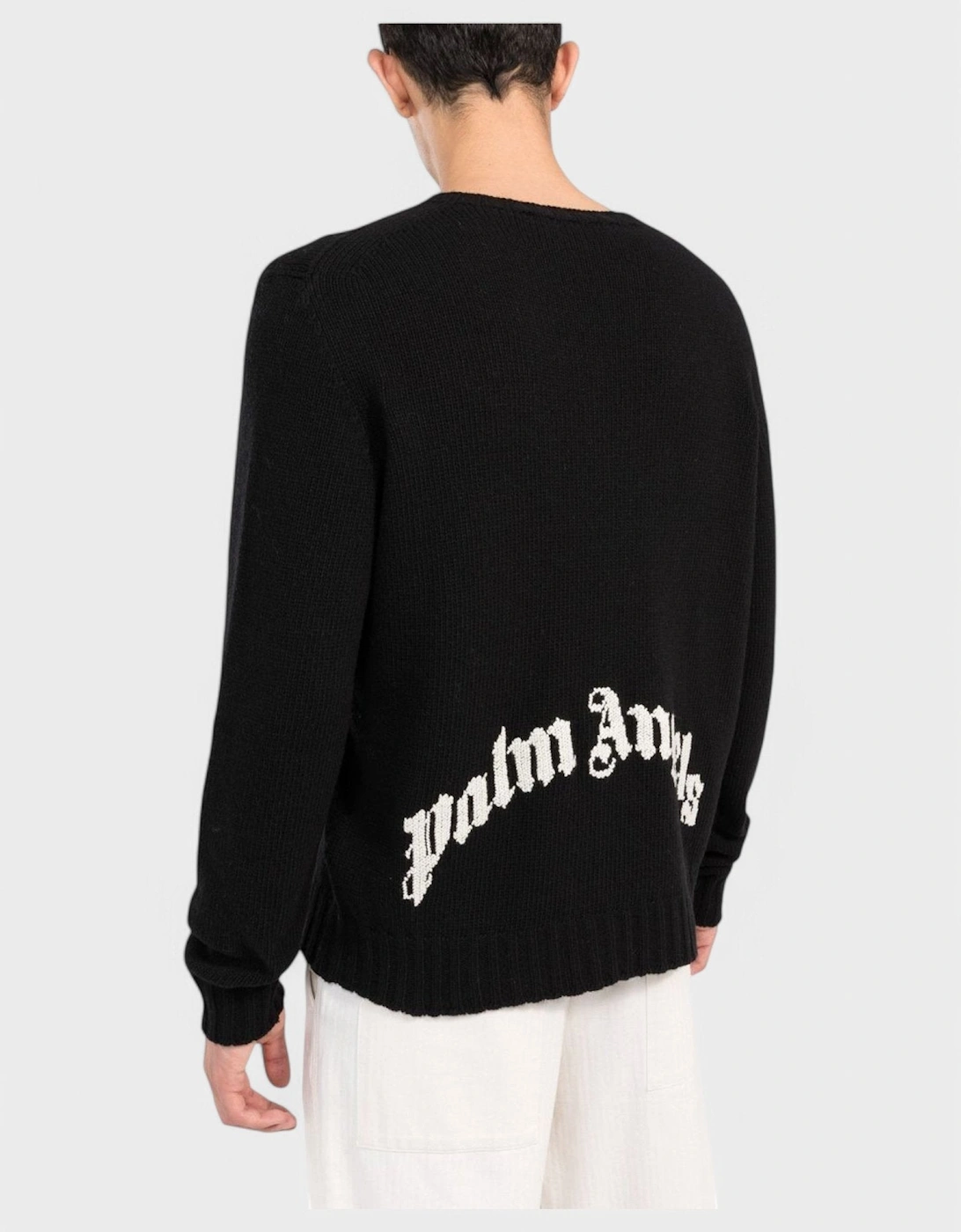 Curved Logo Knitted Crewneck Black/White
