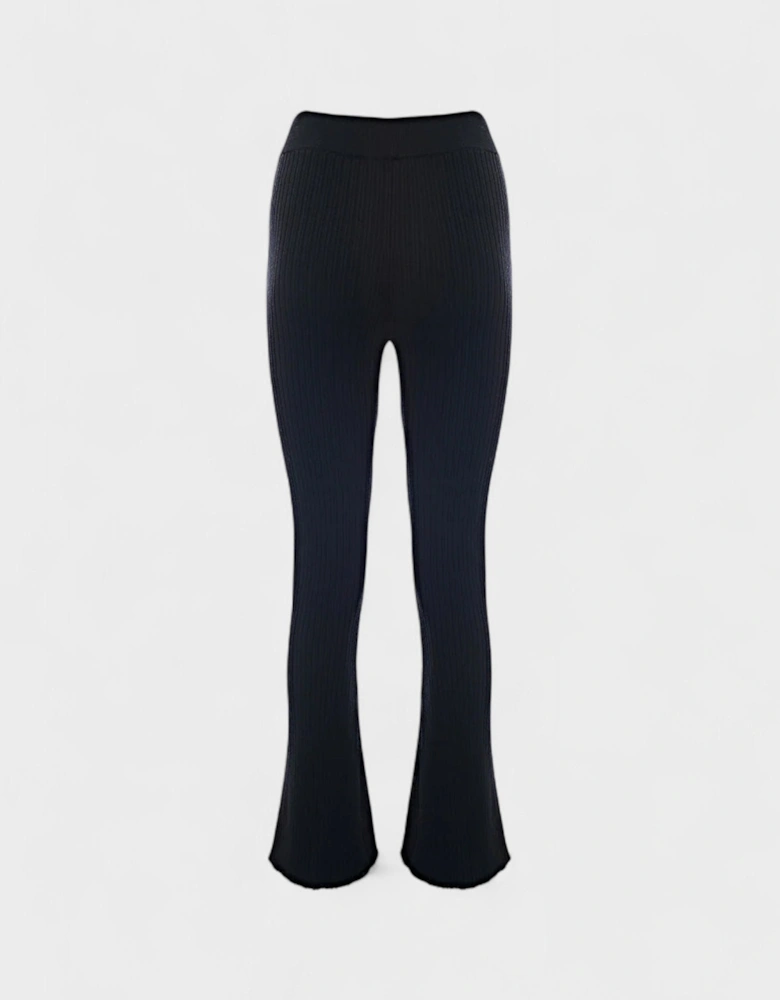 Viscose Crepe Stretch Ribbed Knitted Leggings Black