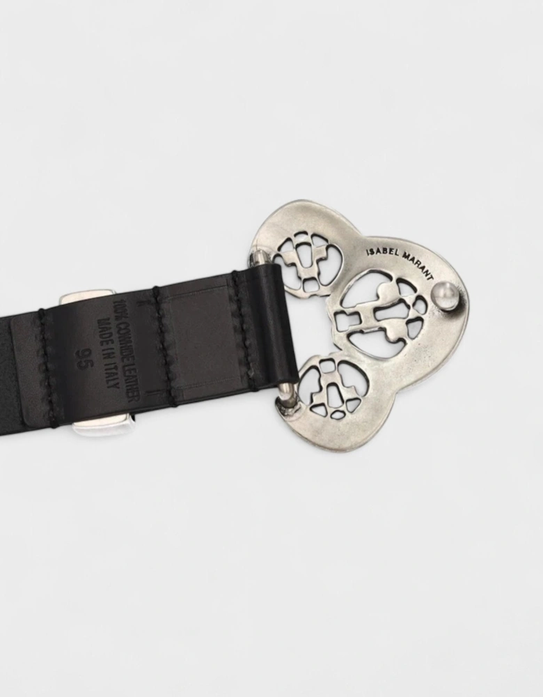 Louama Belt Black Leather Silver Buckle