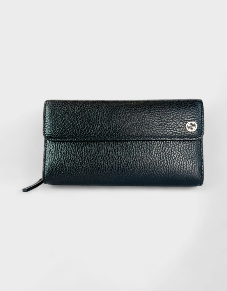 Leather Continental Tri-Fold Wallet Black