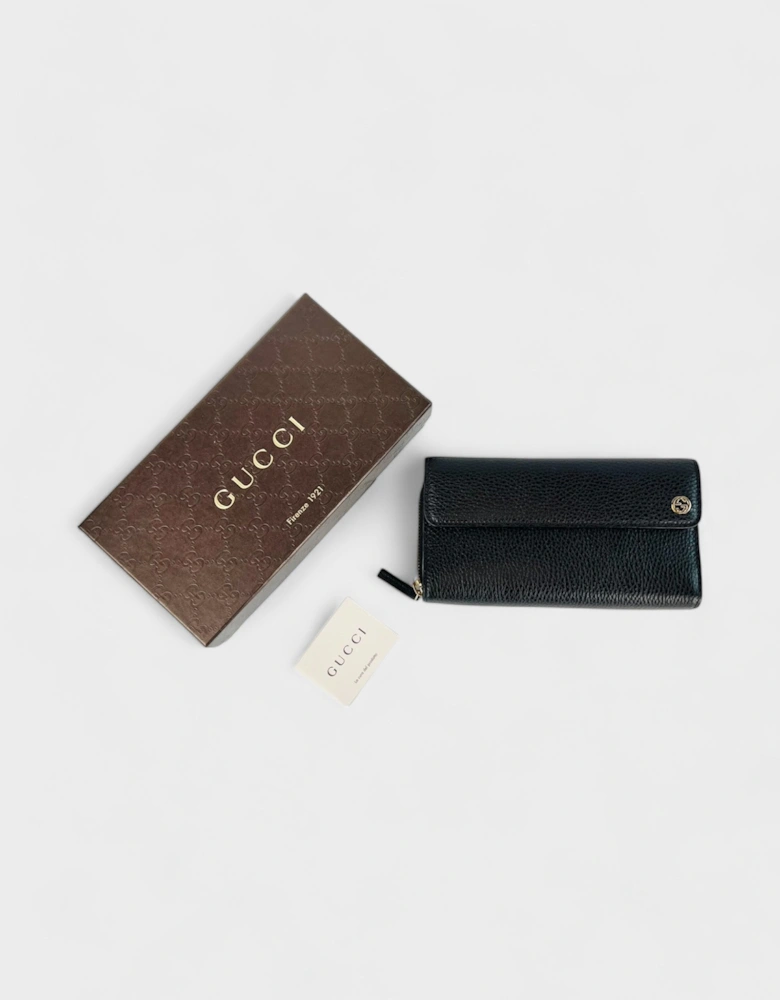 Leather Continental Tri-Fold Wallet Black