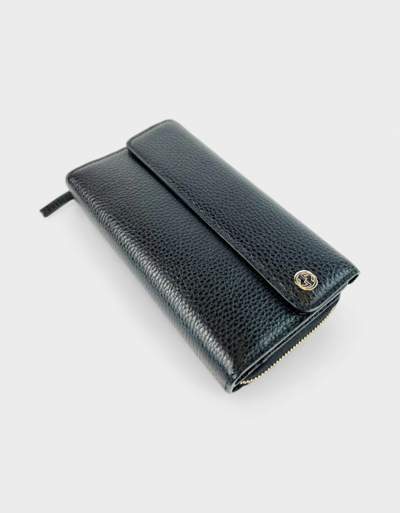 Leather Continental Tri-Fold Wallet Black