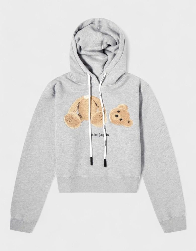 Bear Embroidered Hoodie Grey